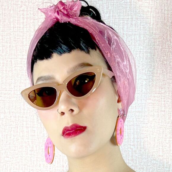 Pink Retro 50s Sheer Head Neck Scarf Vintage Style Rockabilly pinup girl Wrap - Picture 1 of 1